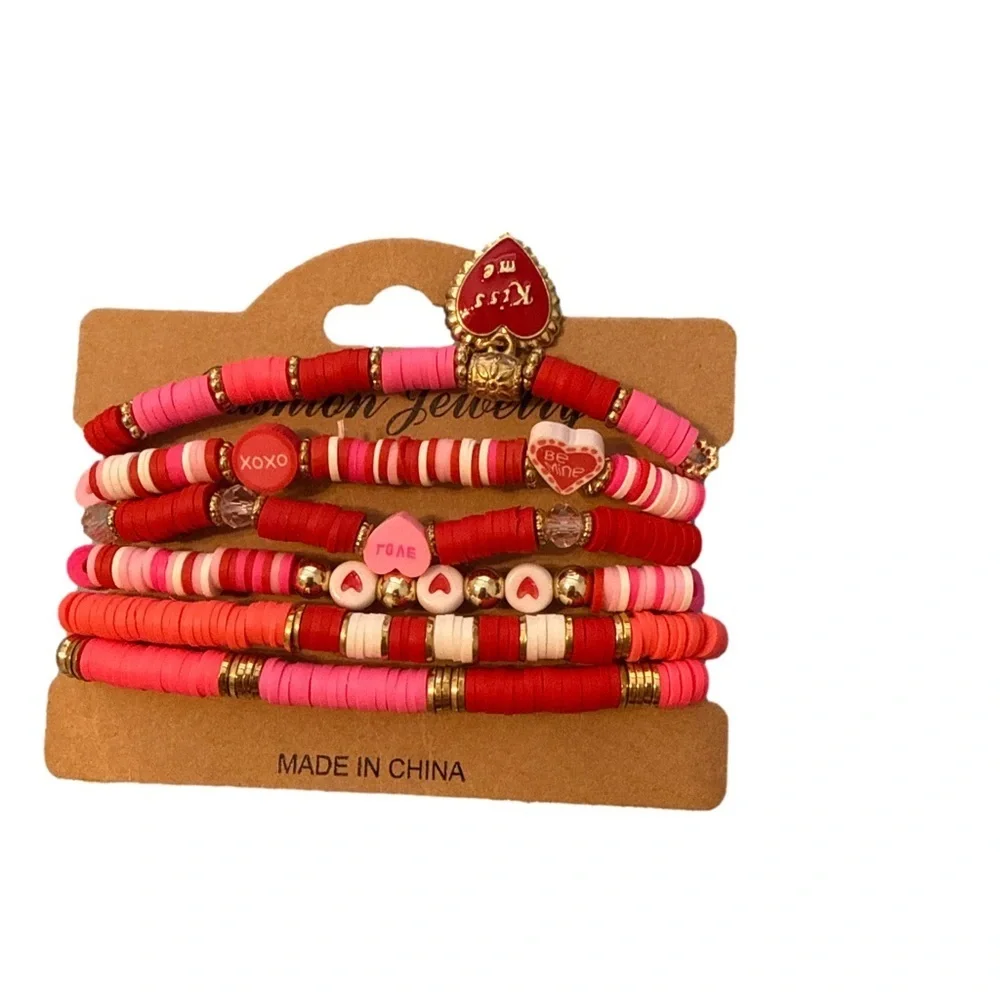 Colorful Heart Charm Bracelet Set